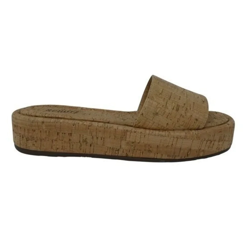 Schutz Yara Flatform Slide‎ Sandals Women Size 10 Brown Cork Platform